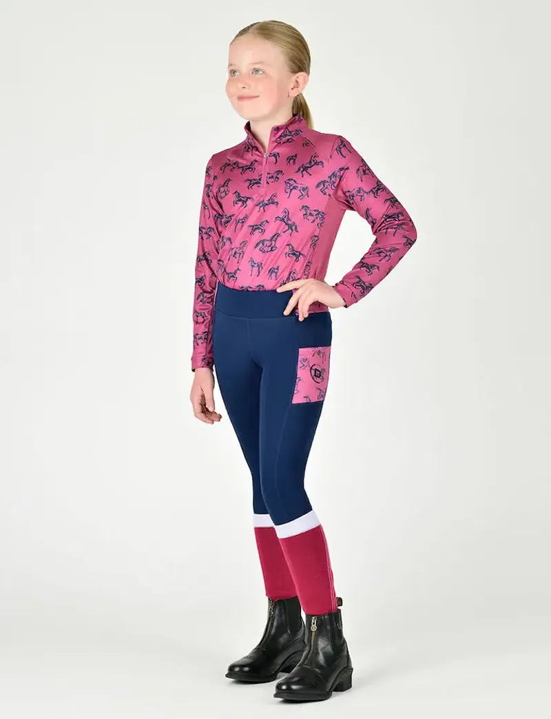 Dublin Kids Everyday Riding Tights - Navy/Frolicking Horses-2