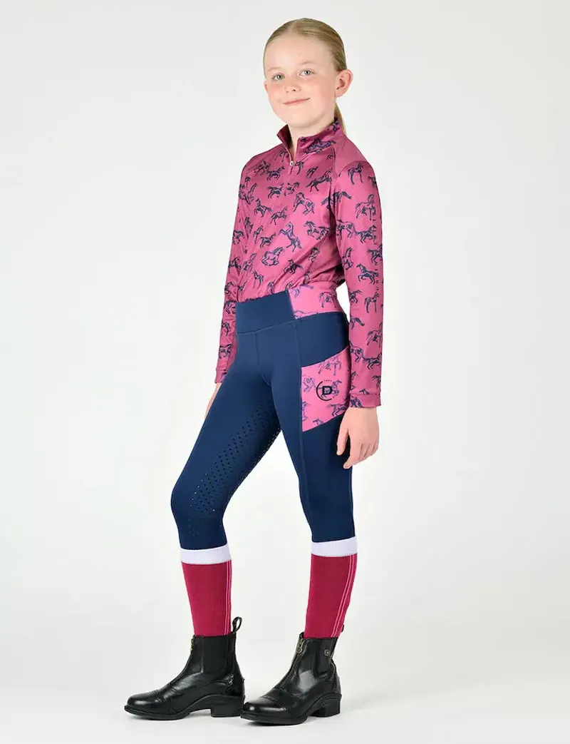 Dublin Kids Everyday Riding Tights - Navy/Frolicking Horses-3