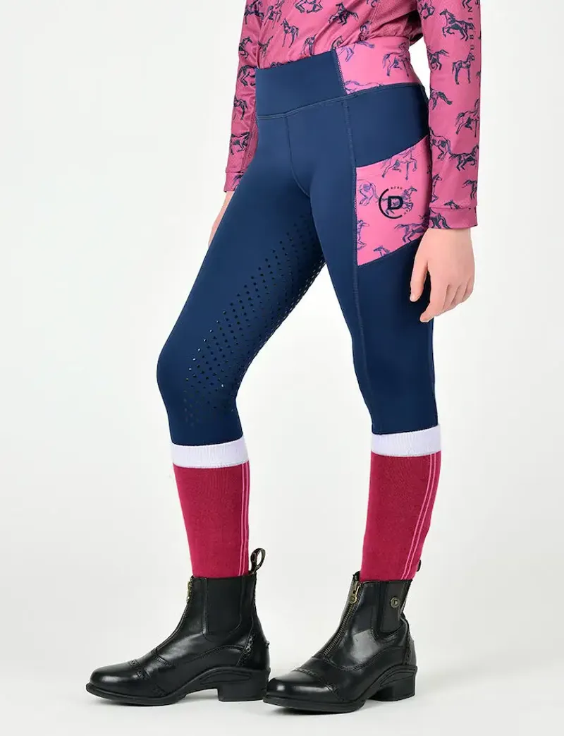 Dublin Kids Everyday Riding Tights - Navy/Frolicking Horses-5