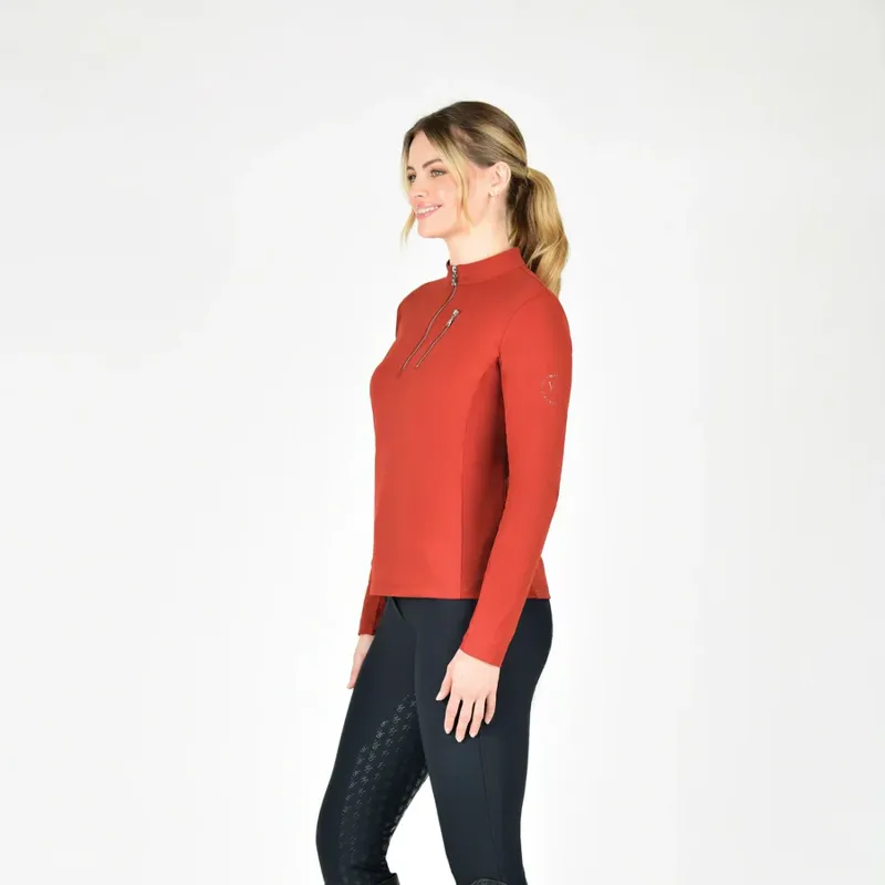 WeatherBeeta Ladies Reno Long Sleeve Riding Top - Red Ochre-1