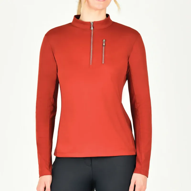 WeatherBeeta Ladies Reno Long Sleeve Riding Top - Red Ochre-3