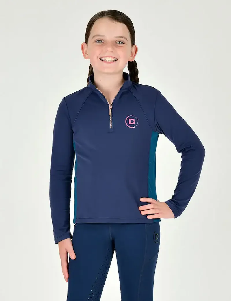 Dublin Kids Sadie Panel Detail Long Sleeve Riding Top - Naval Academy/Legion Blue