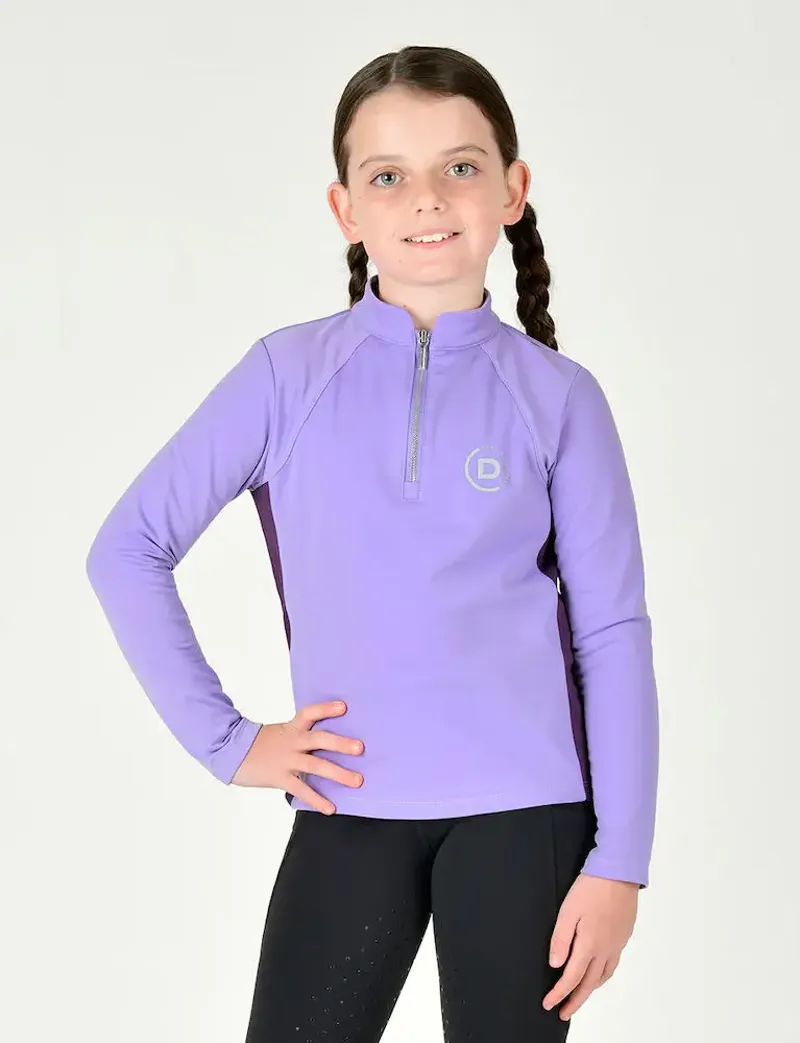 Dublin Kids Sadie Panel Detail Long Sleeve Riding Top - Purple
