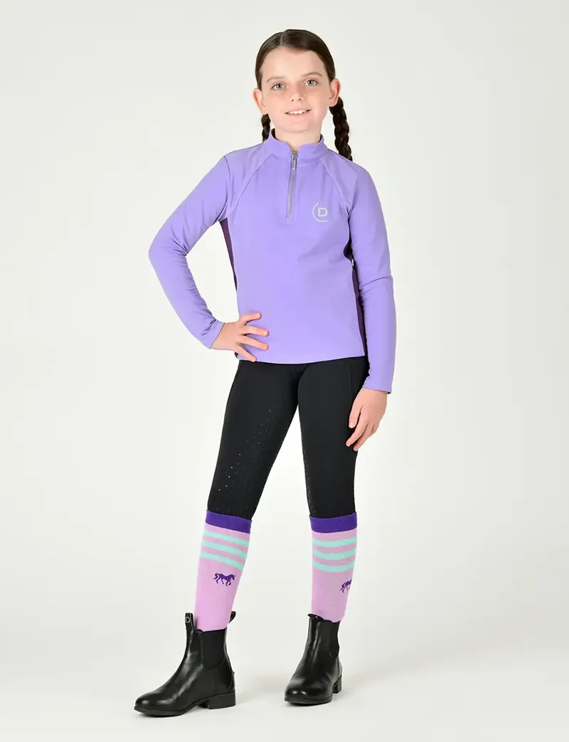 Dublin Kids Sadie Panel Detail Long Sleeve Riding Top - Purple-1