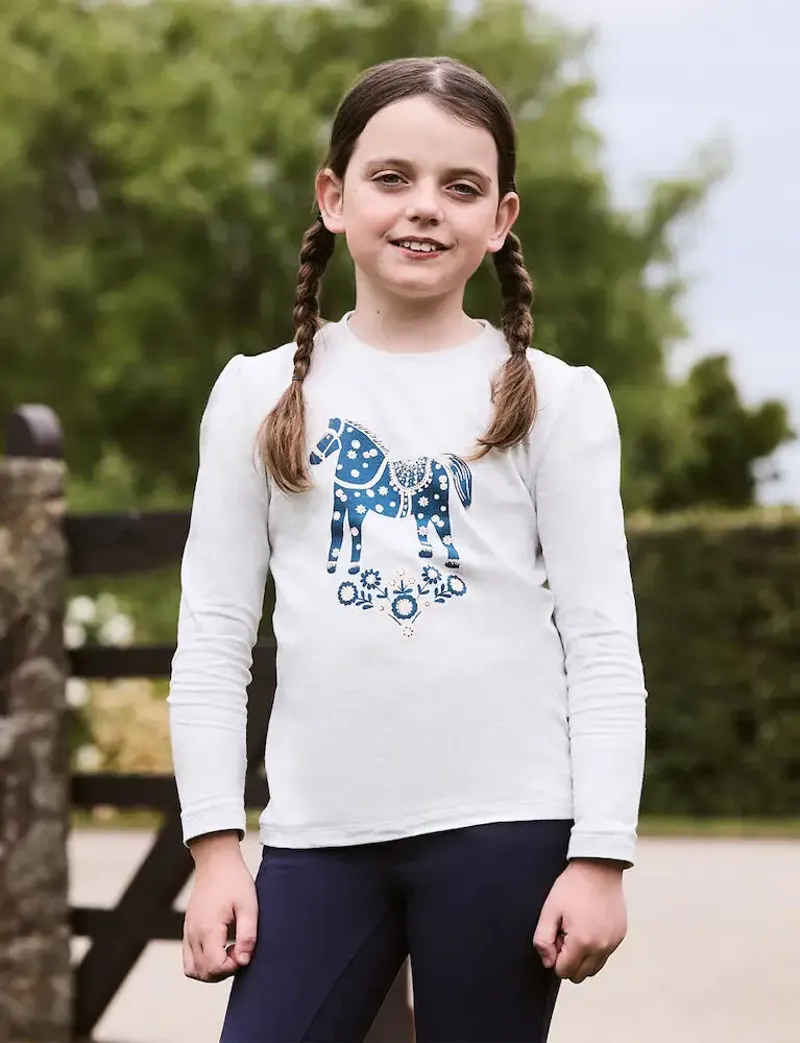 Dublin Kids Poppy Puff Sleeve Tee - White Marle/Nordic Pony