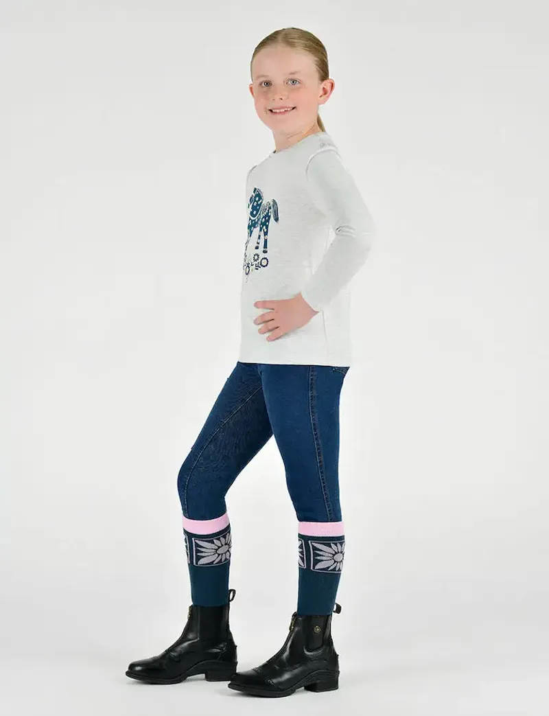 Dublin Kids Poppy Puff Sleeve Tee - White Marle/Nordic Pony-2