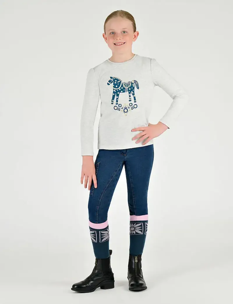 Dublin Kids Poppy Puff Sleeve Tee - White Marle/Nordic Pony-3