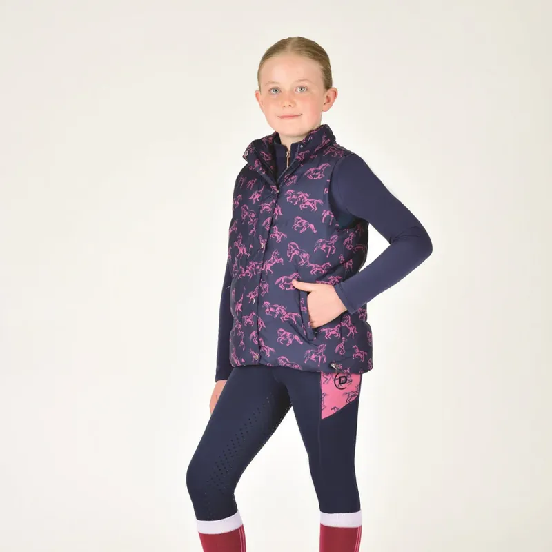 Dublin Kids Patrice Everyday Puffer Vest - Navy Frolicking Horses