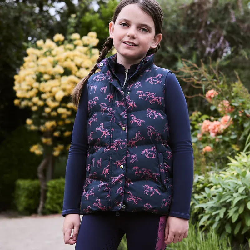 Dublin Kids Patrice Everyday Puffer Vest - Navy Frolicking Horses-2