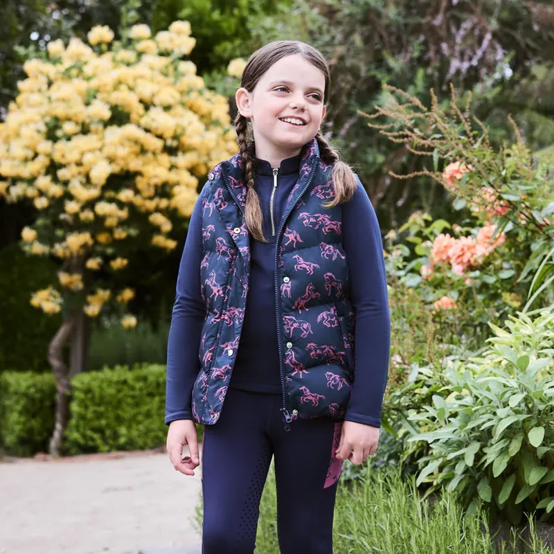 Dublin Kids Patrice Everyday Puffer Vest - Navy Frolicking Horses-3