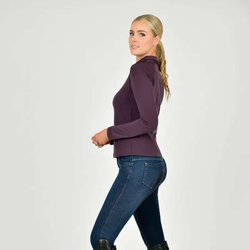 Dublin Ladies Thelma Thermal Long Sleeve Riding Polo - Plum Perfect-2