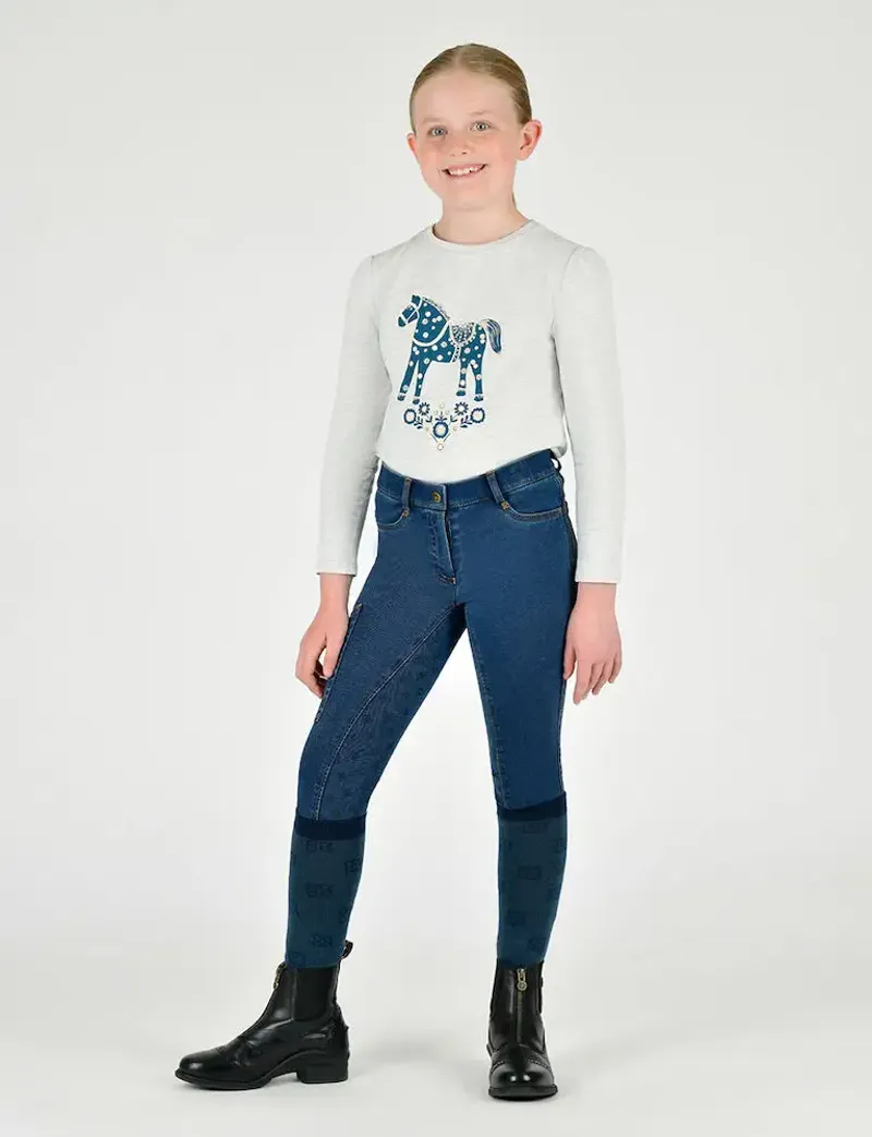 Dublin Kids Shona Denim Full Seat Breeches - Light Blue-3