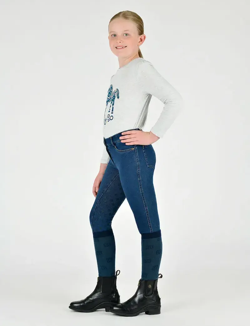 Dublin Kids Shona Denim Full Seat Breeches - Light Blue-4