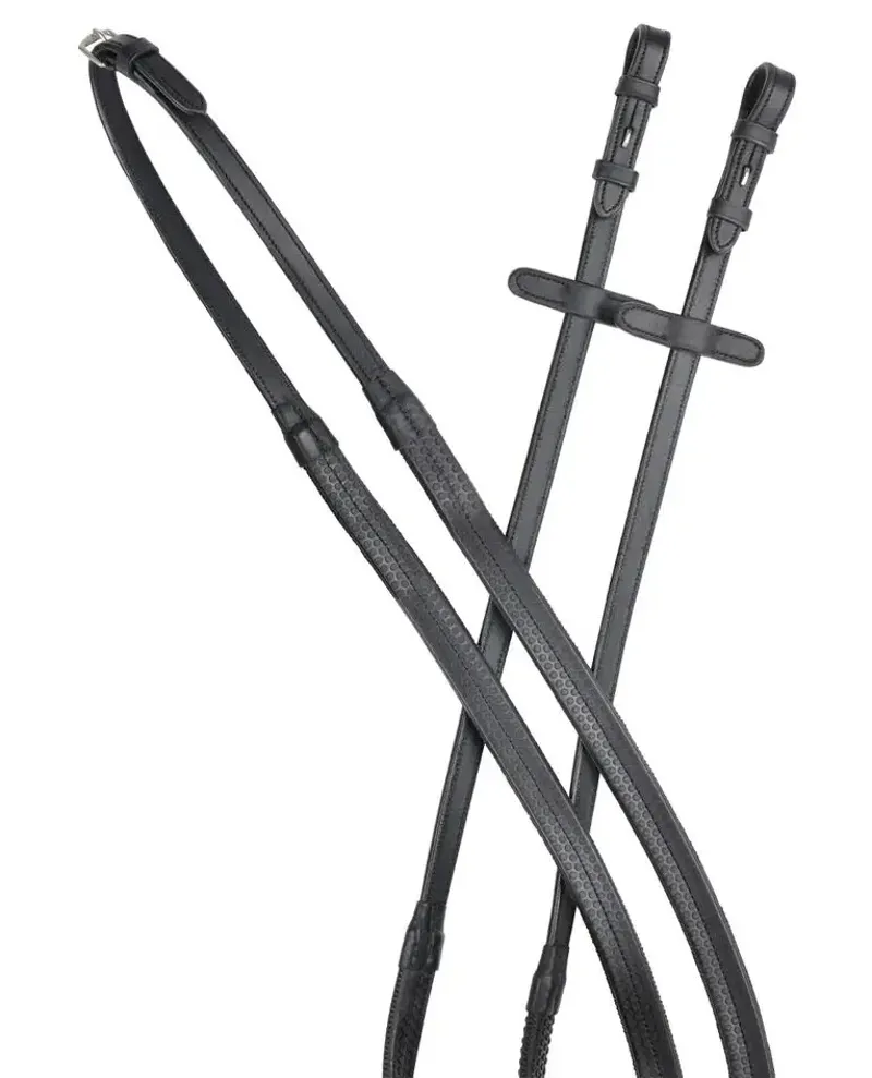 Collegiate ComFiTec Opulux Plain Flat Rubber Reins - Black - 54 Inch