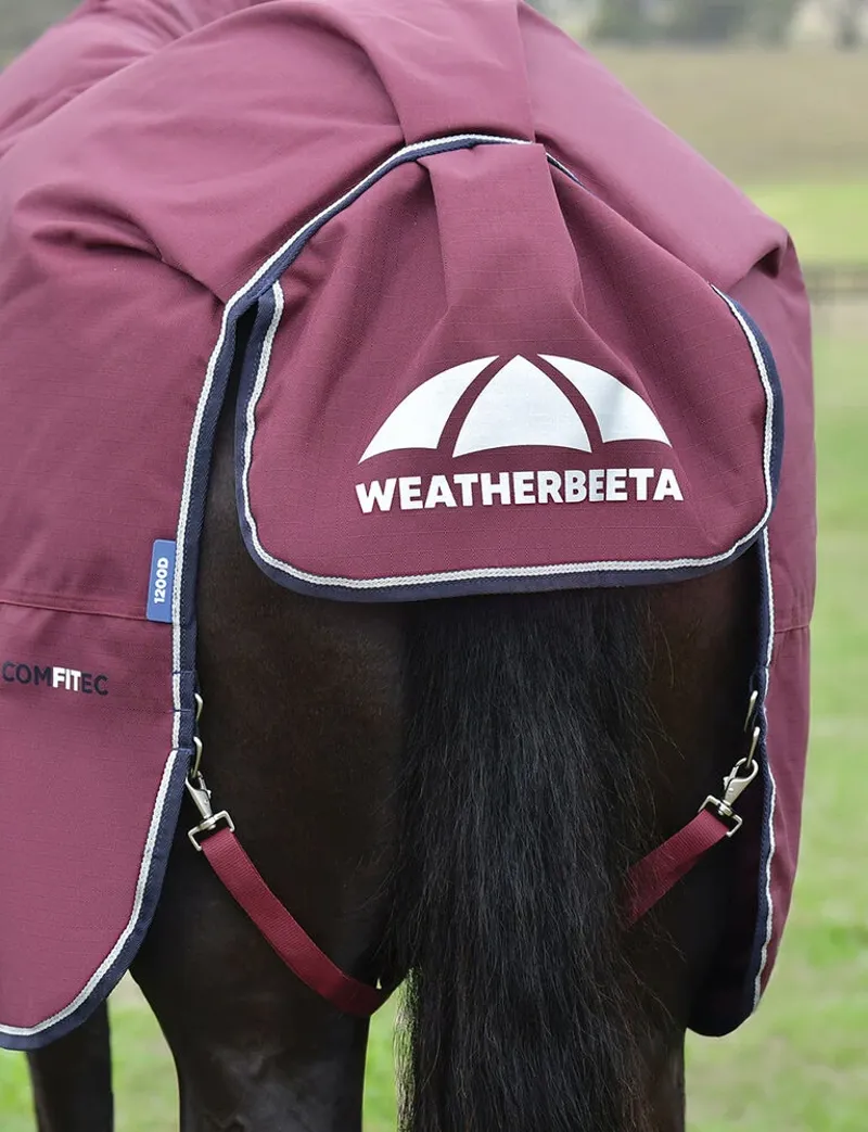 WeatherBeeta ComFiTec Essential 220g Turnout Rug - Burgundy/Navy-3