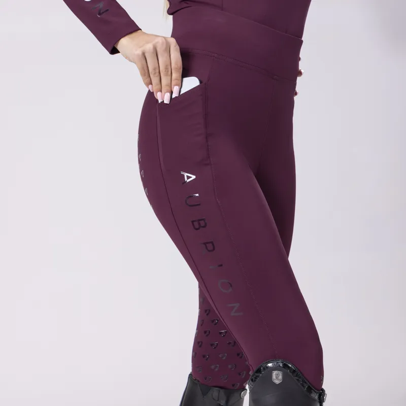 Shires Aubrion Eltar Riding Tights - Black Cherry-6