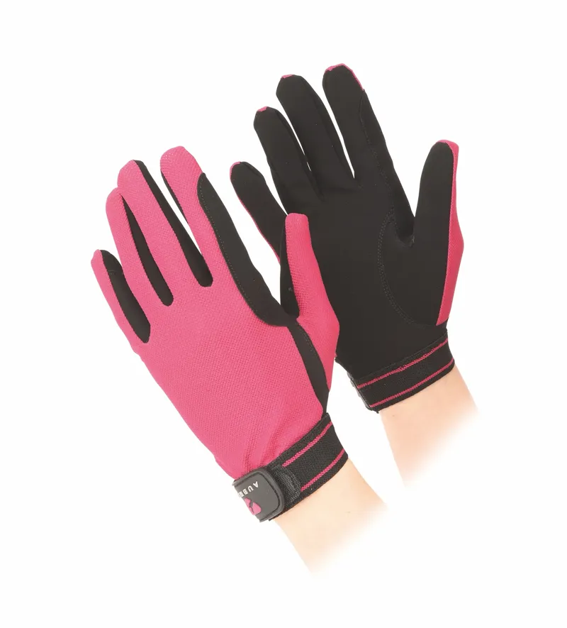 Shires Aubrion Mesh Riding Gloves - Raspberry-3