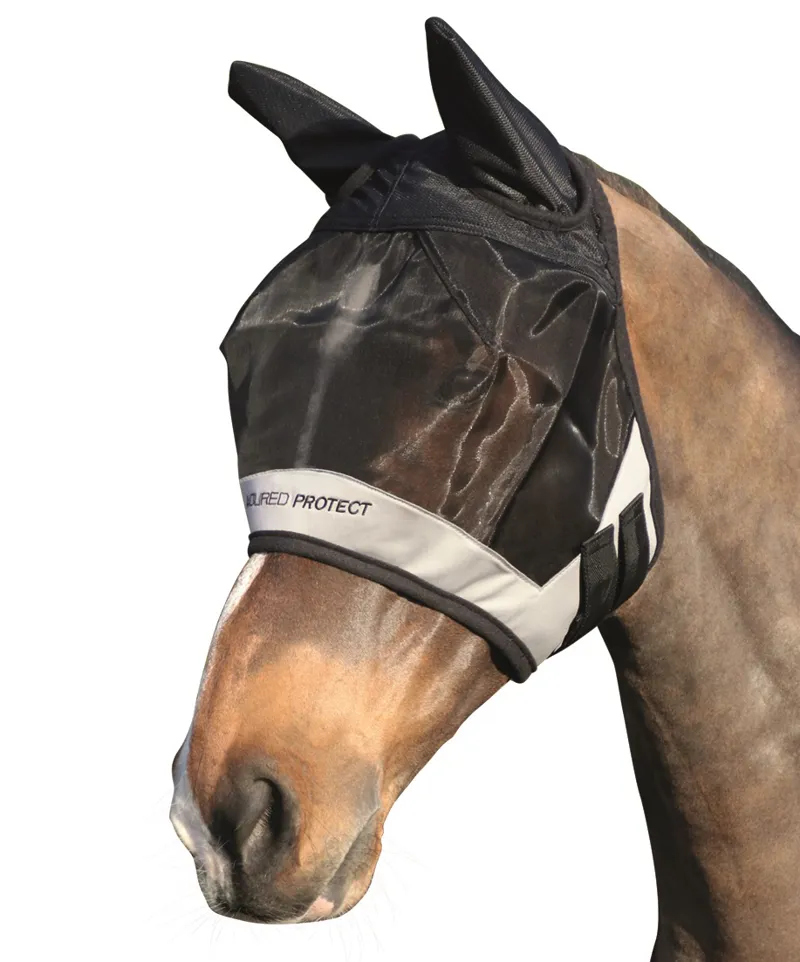 Hy Equestrian Armoured Protect Half Mask with Ears - Black-1