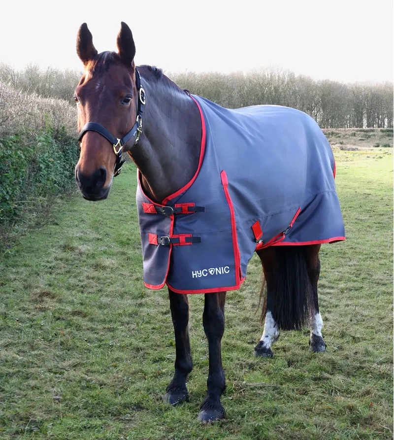 HYCONIC Lite 0g Turnout Rug - Charcoal/Red-1