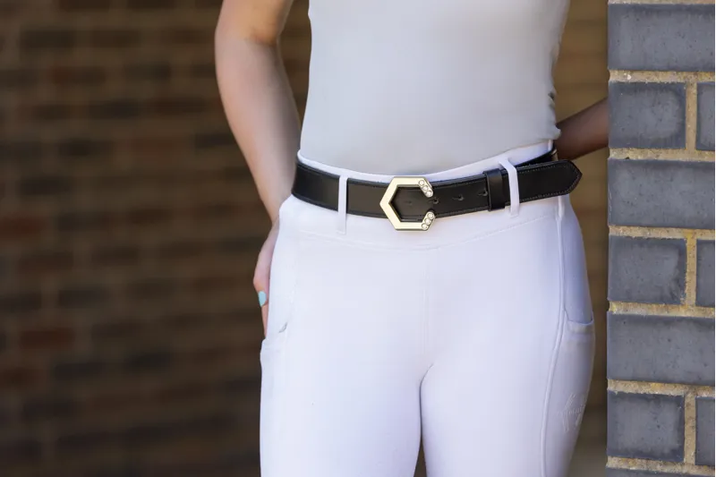 Coldstream Hutton Diamante Leather Belt - Black/Gold-2