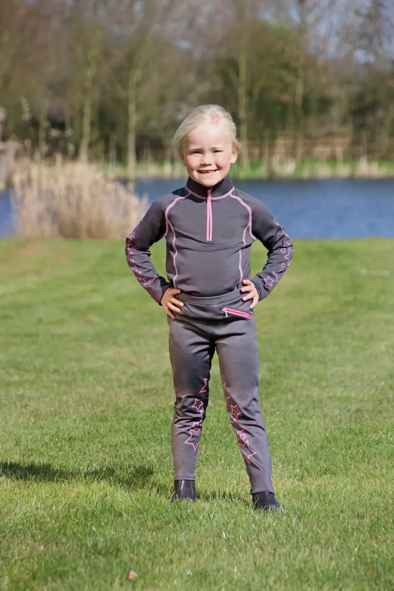 Hy Equestrian Stella Children's Base Layer - Grey/Pink-1