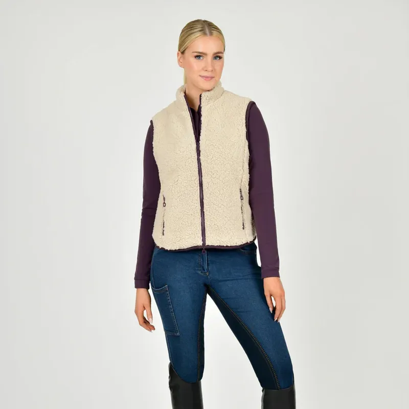 Dublin Ladies Thea Teddy Vest - Natural/Plum Perfect Trim