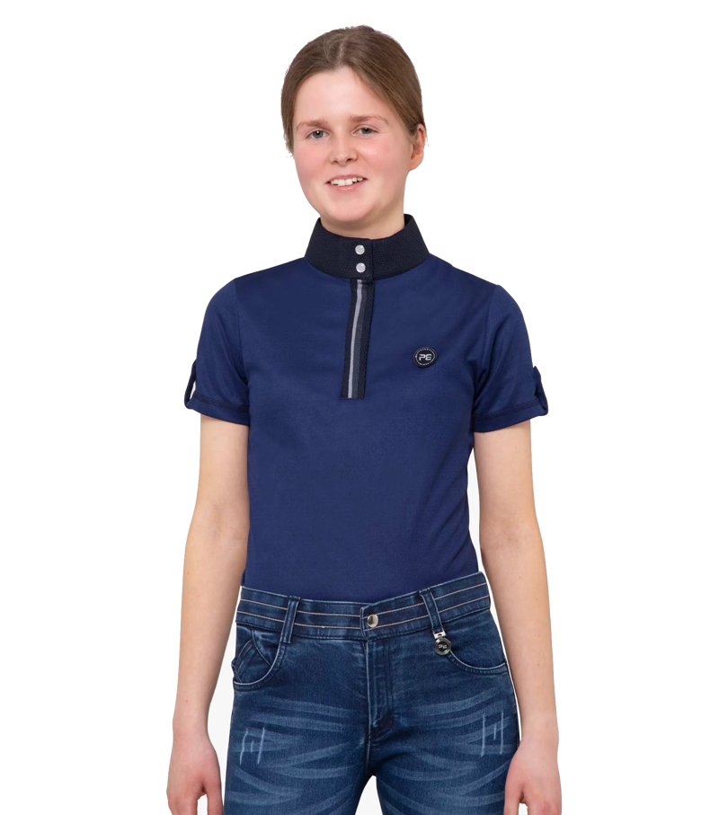 Premier Equine Girl's Mini Amia Technical Short Sleeve Riding Top - Navy