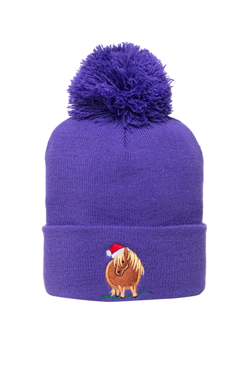 British Country Collection Childrens Christmas Santa Pom Pom Beanie Hat - Purple