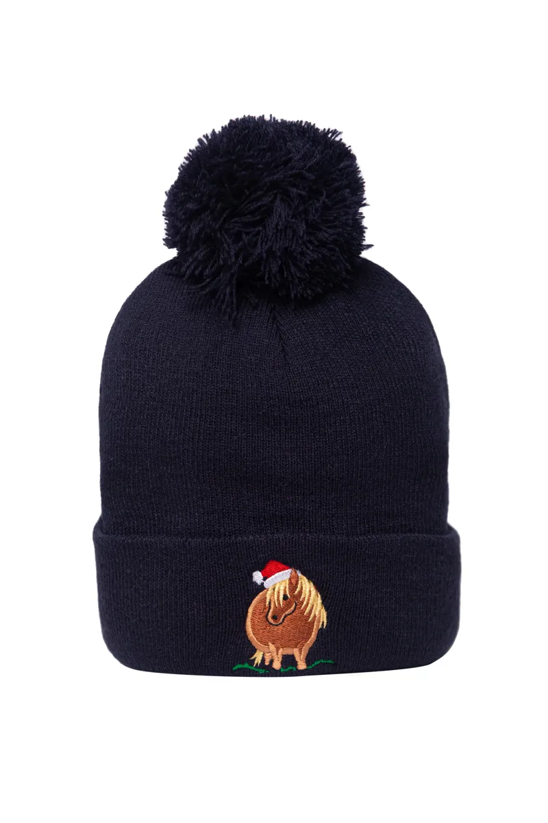 British Country Collection Christmas Santa Pom Pom Beanie Hat - Navy