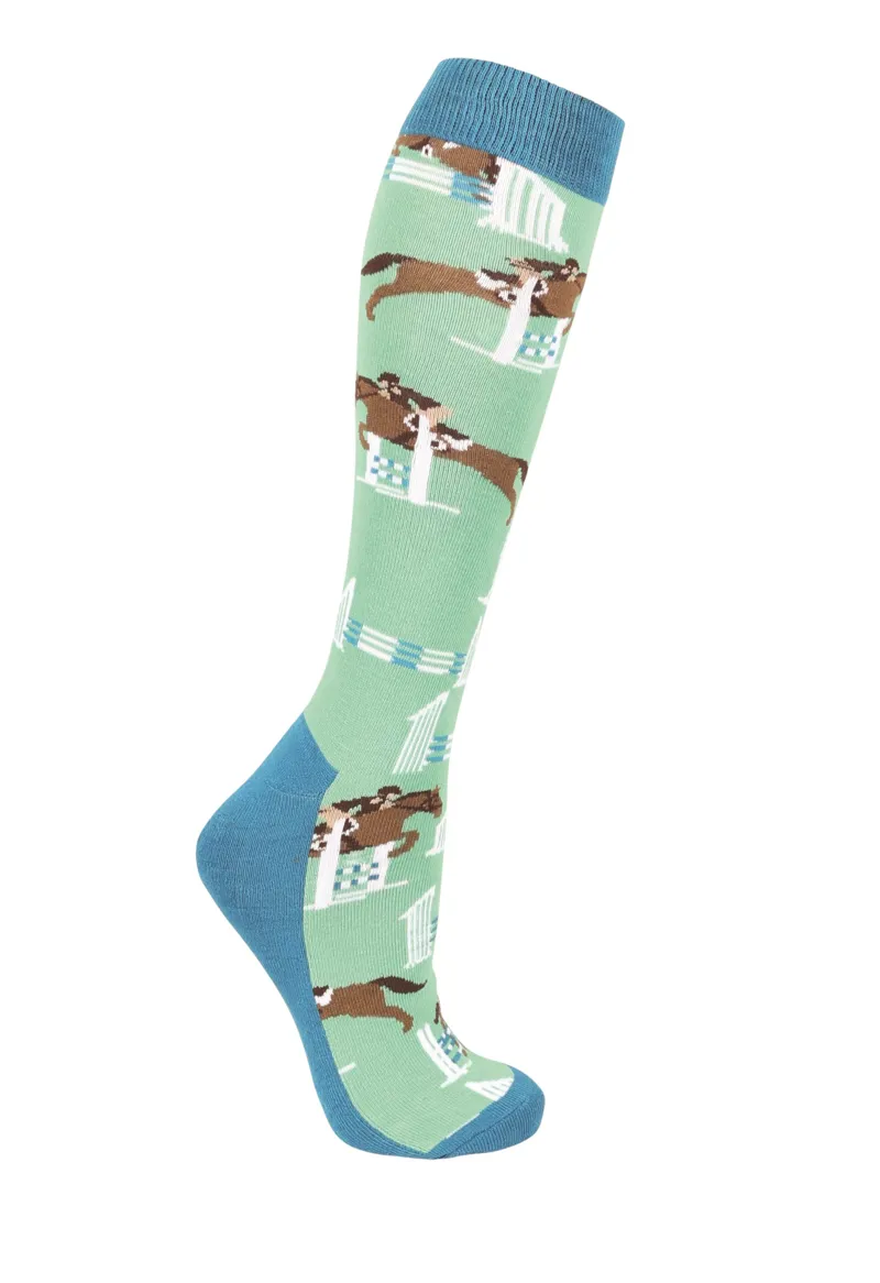 Hy Equestrian Show Jumping Socks - Pack of 3 - Emerald/Blue/Beige-2