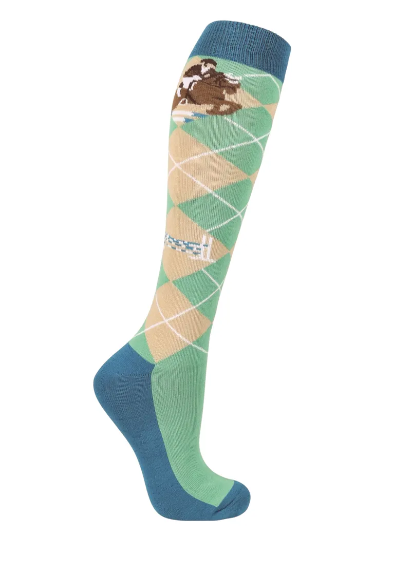 Hy Equestrian Show Jumping Socks - Pack of 3 - Emerald/Blue/Beige-1