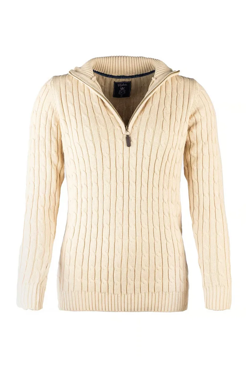 Rydale Ladies Emma Quarter Zip Cable Knit Jumper - Beige