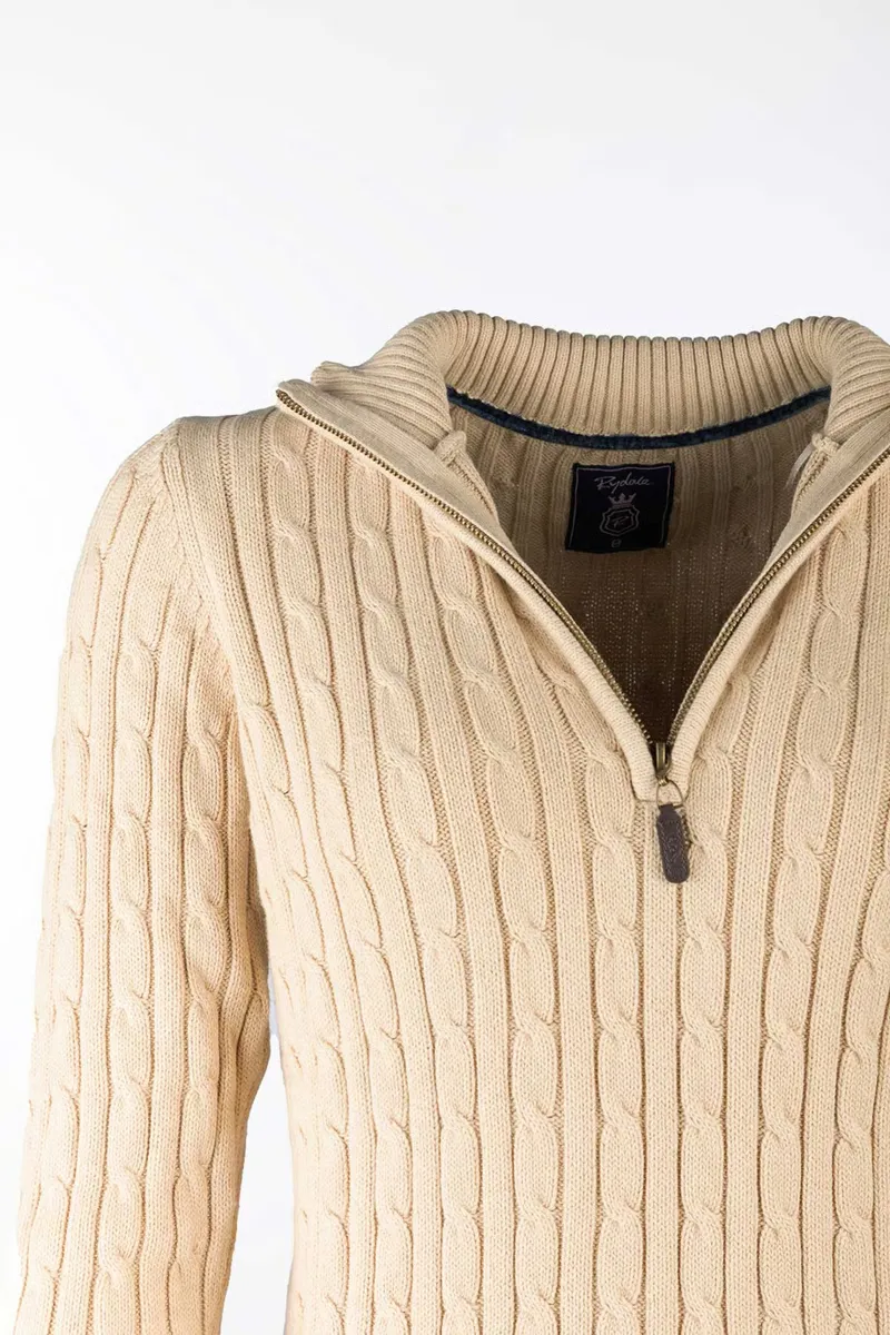 Rydale Ladies Emma Quarter Zip Cable Knit Jumper - Beige-2