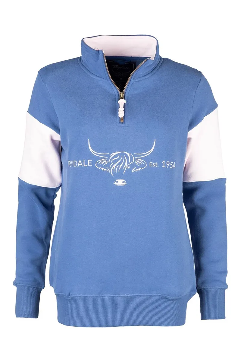 Rydale Ladies Byland Highland Cow Sweatshirt - Mid Blue/Pale Blue