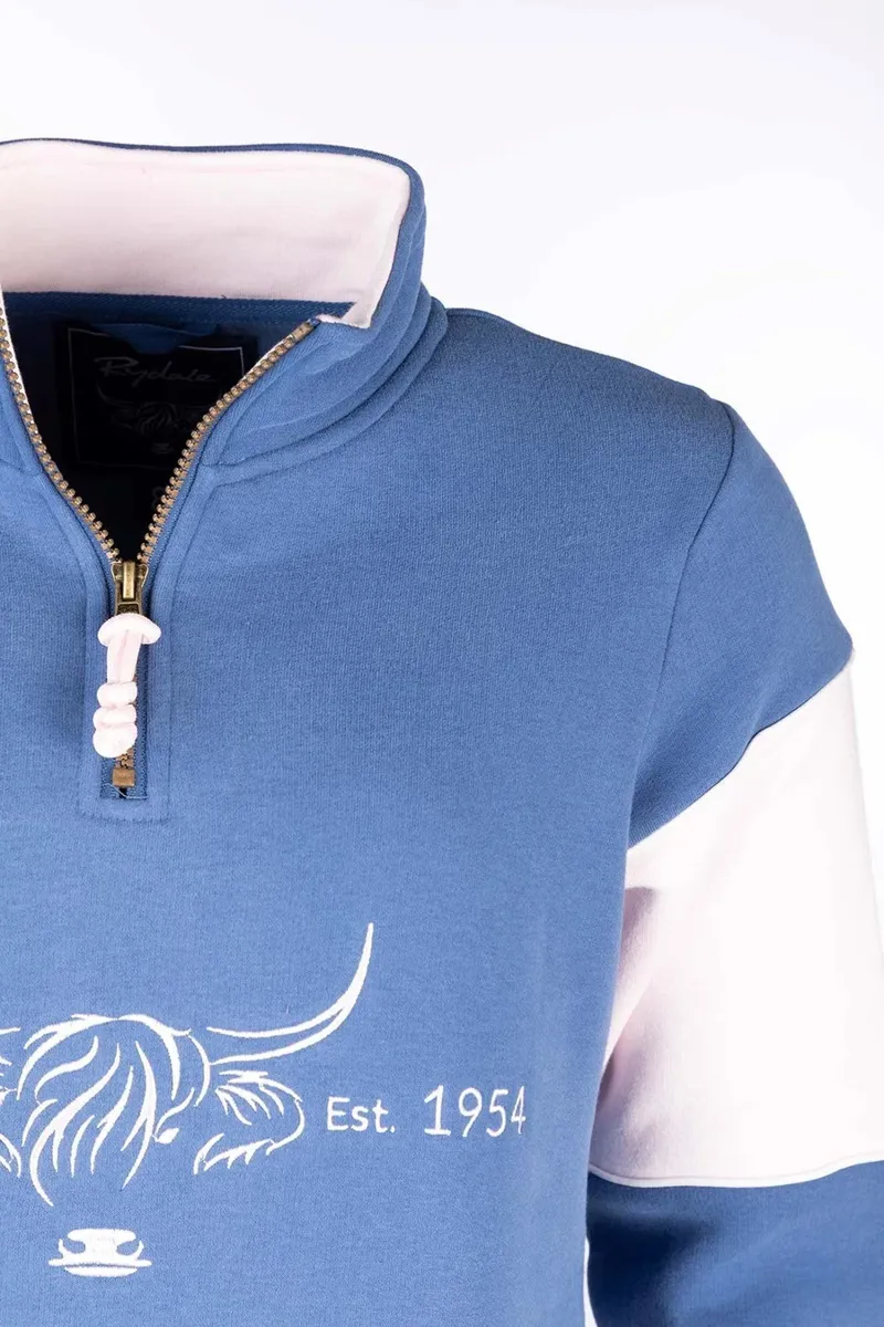 Rydale Ladies Byland Highland Cow Sweatshirt - Mid Blue/Pale Blue-2