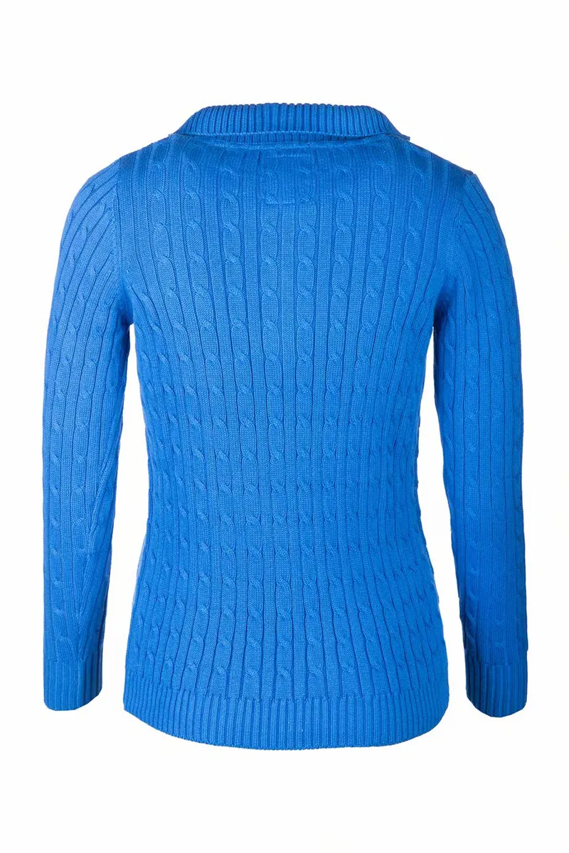 Rydale Ladies Emma Quarter Zip Cable Knit Jumper - Colbalt-1