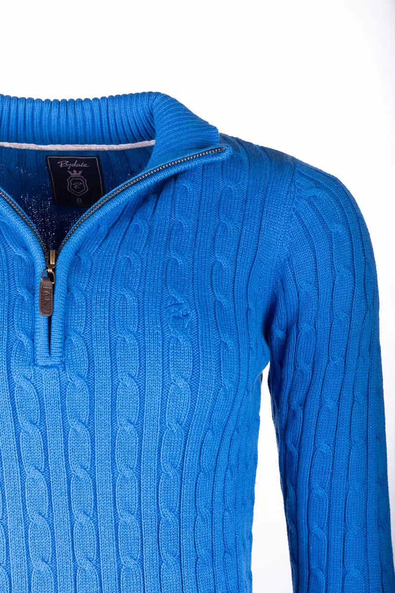 Rydale Ladies Emma Quarter Zip Cable Knit Jumper - Colbalt-2