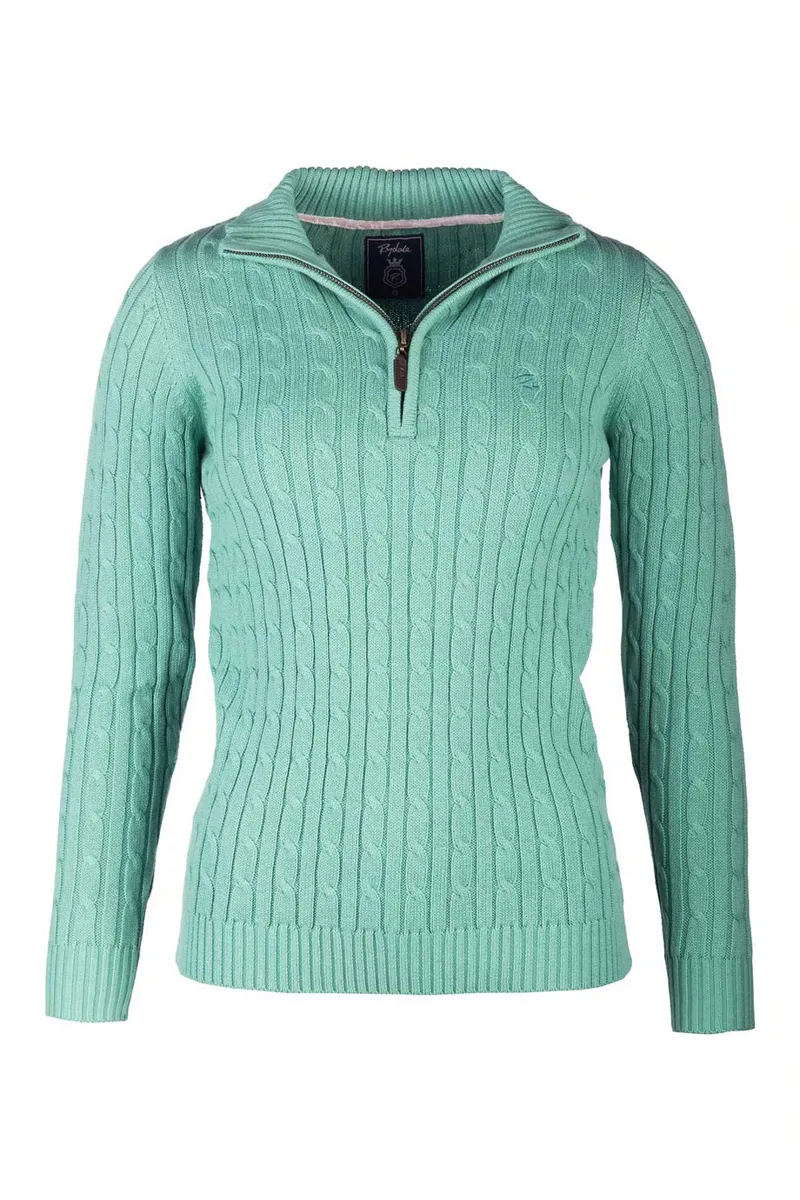 Rydale Ladies Emma Quarter Zip Cable Knit Jumper - Thyme