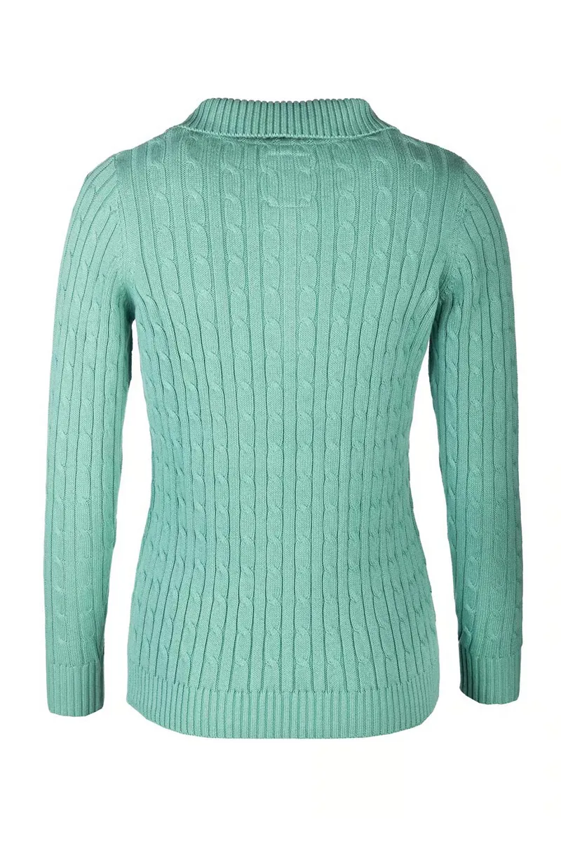 Rydale Ladies Emma Quarter Zip Cable Knit Jumper - Thyme-1