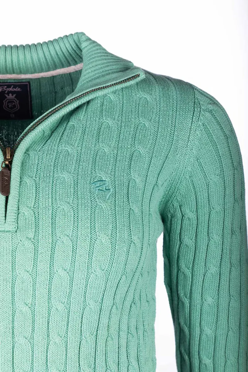 Rydale Ladies Emma Quarter Zip Cable Knit Jumper - Thyme-2