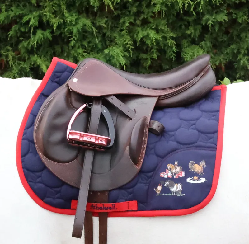 Hy Equestrian Thelwell Collection Practice Makes Perfect Saddle Pad - Navy/Red