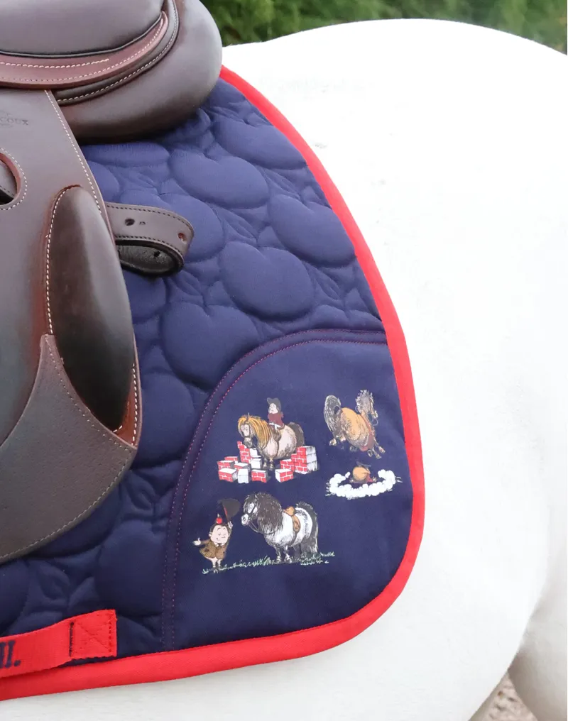 Hy Equestrian Thelwell Collection Practice Makes Perfect Saddle Pad - Navy/Red-1