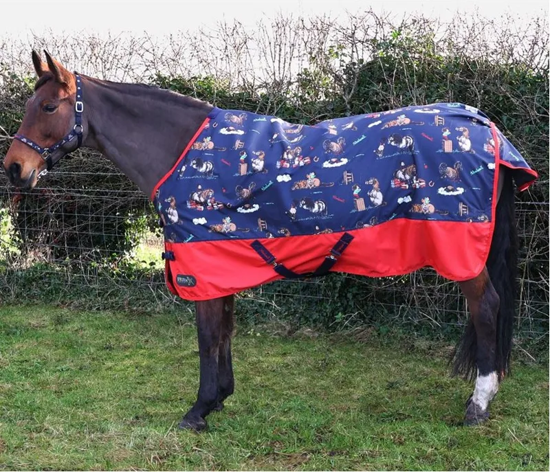 StormX Original 0g Turnout Rug - Thelwell Collection Practice Makes Perfect - Navy/Red
