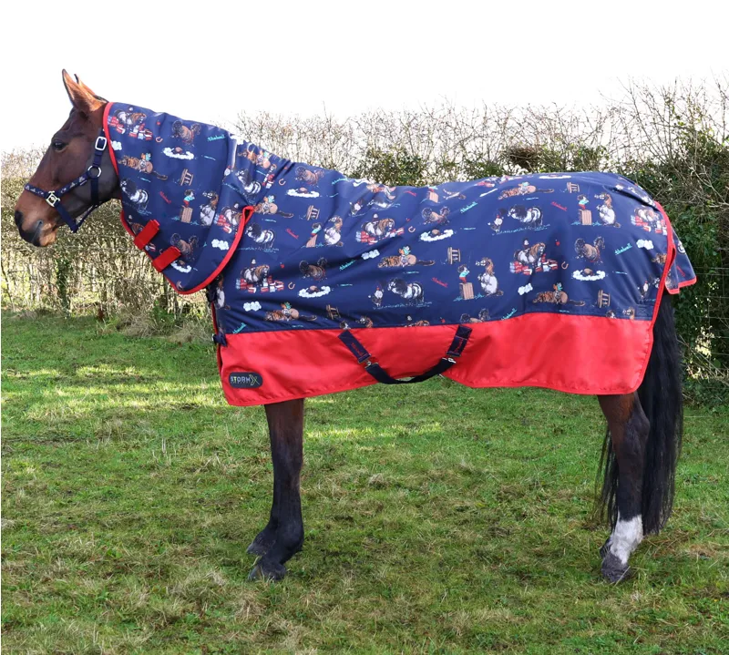 StormX Original 200g Combi Turnout Rug - Thelwell Collection Practice Makes Perfect - Navy/Red