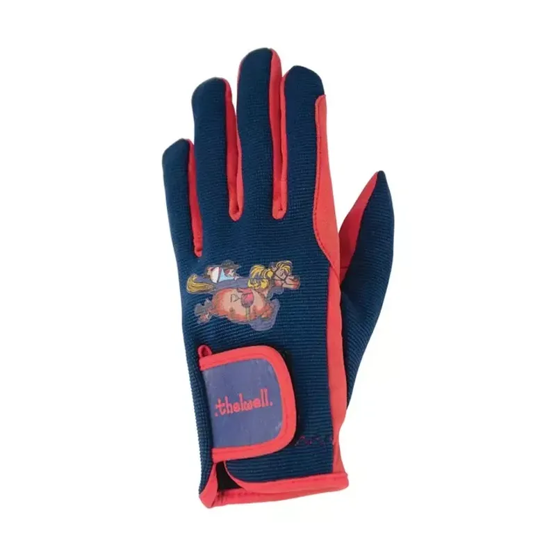 Hy Equestrian Thelwell Collection Practice Makes Perfect Children's Riding Gloves - Navy/Red-1