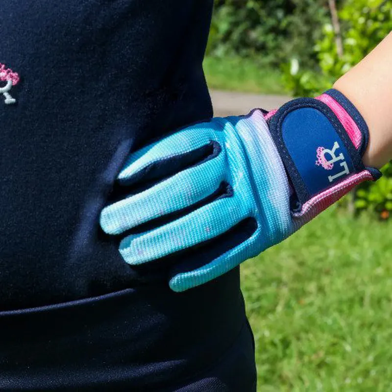 Dazzling Diamond Children's Riding Gloves by Little Rider - Teal/Pink-2