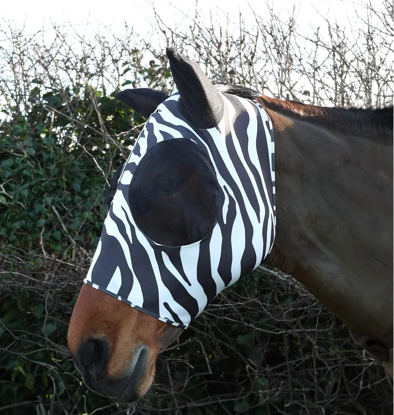 Hy Equestrian Lycra Zebra Print Fly Mask - Black/White
