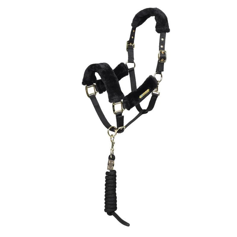 Shires ARMA Faux Fur Headcollar and Lead Rope - Black