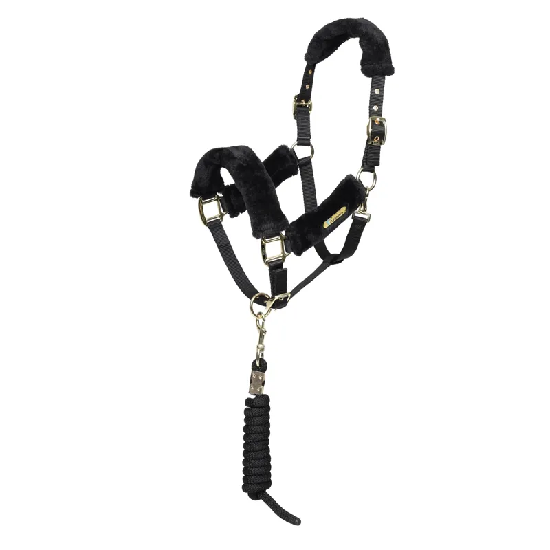 Shires ARMA Faux Fur Headcollar and Lead Rope - Black - Full - Unboxed