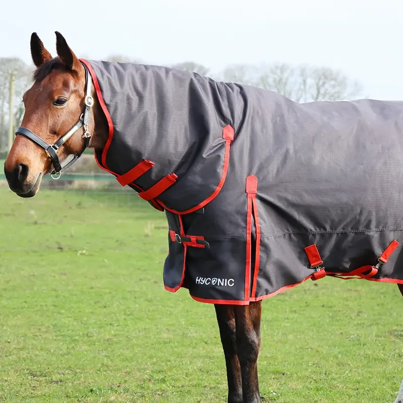 HYCONIC 200g Combi Turnout Rug - Charcoal/Red-1